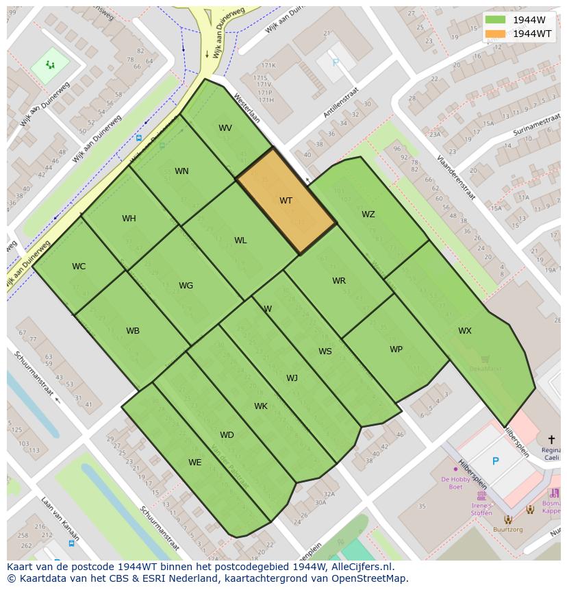 Afbeelding van het postcodegebied 1944 WT op de kaart.