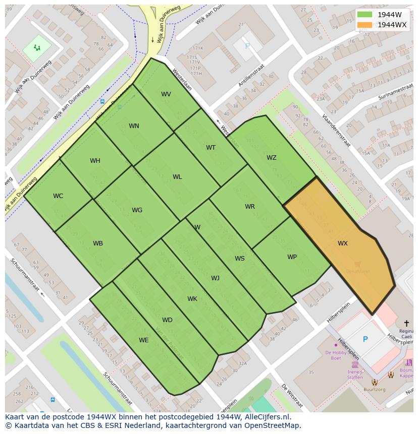 Afbeelding van het postcodegebied 1944 WX op de kaart.