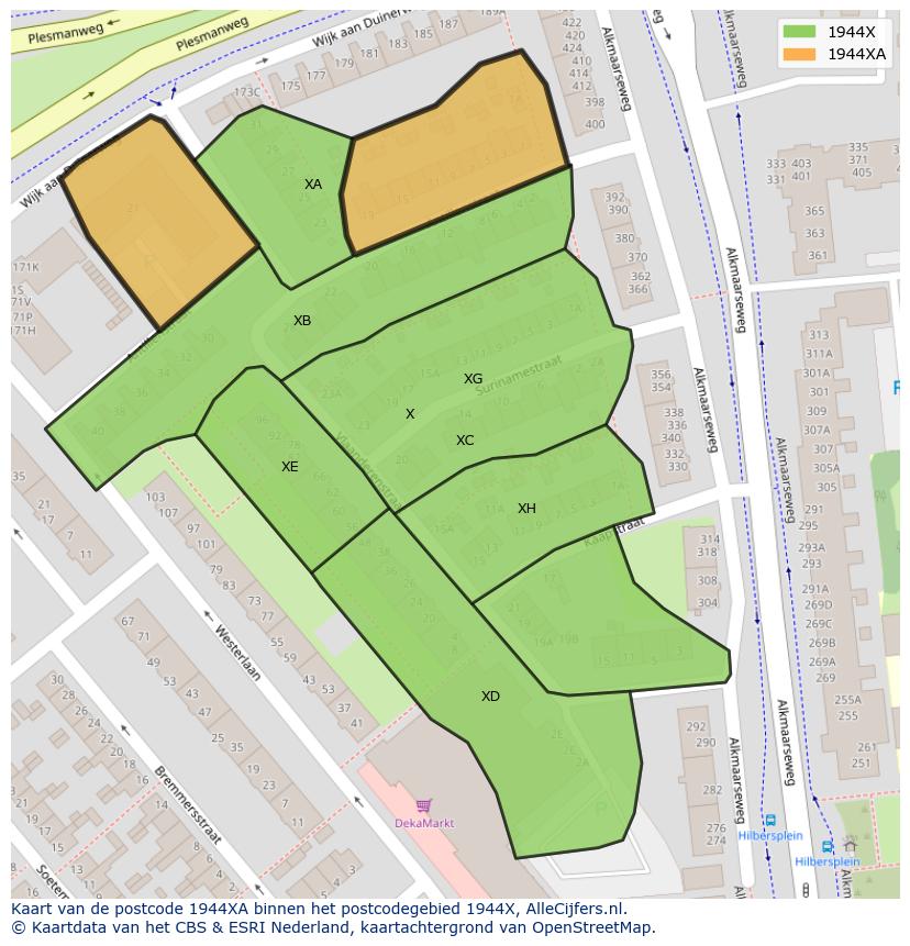 Afbeelding van het postcodegebied 1944 XA op de kaart.
