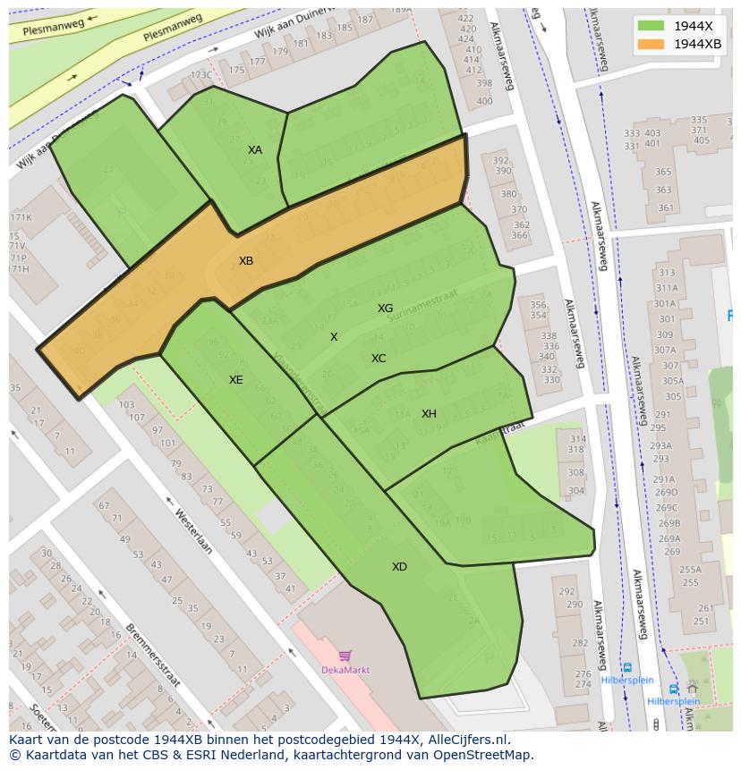 Afbeelding van het postcodegebied 1944 XB op de kaart.