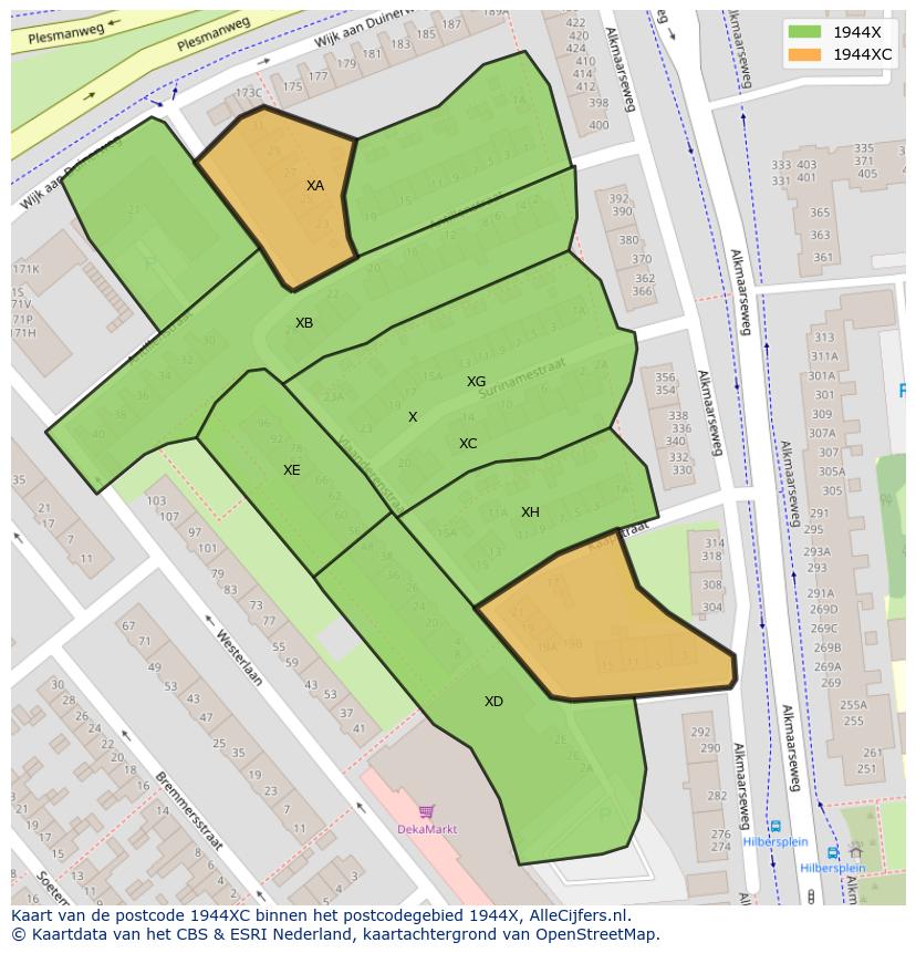 Afbeelding van het postcodegebied 1944 XC op de kaart.