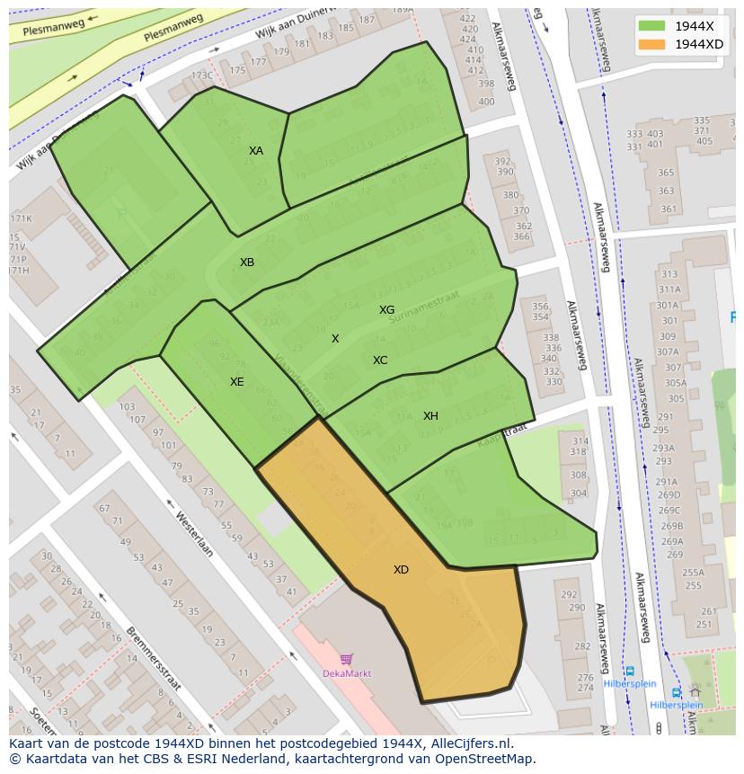 Afbeelding van het postcodegebied 1944 XD op de kaart.
