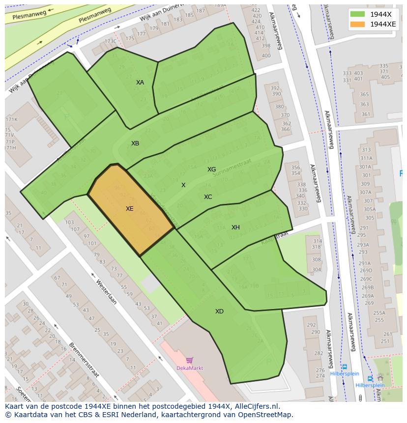 Afbeelding van het postcodegebied 1944 XE op de kaart.