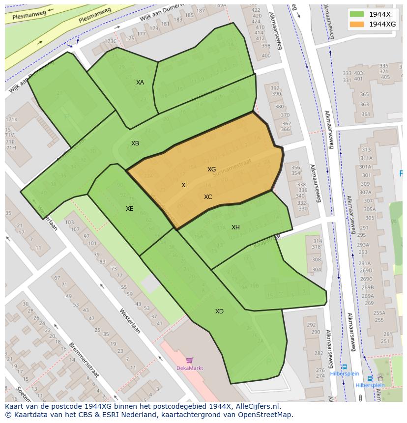 Afbeelding van het postcodegebied 1944 XG op de kaart.