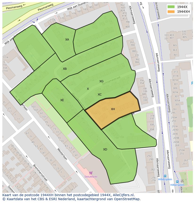 Afbeelding van het postcodegebied 1944 XH op de kaart.