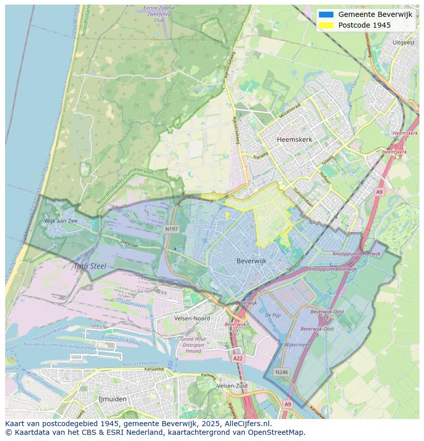 Afbeelding van het postcodegebied 1945 op de kaart.