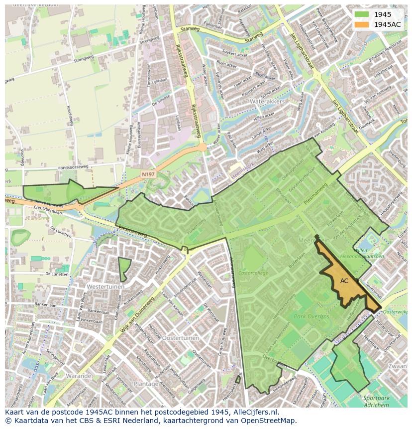 Afbeelding van het postcodegebied 1945 AC op de kaart.