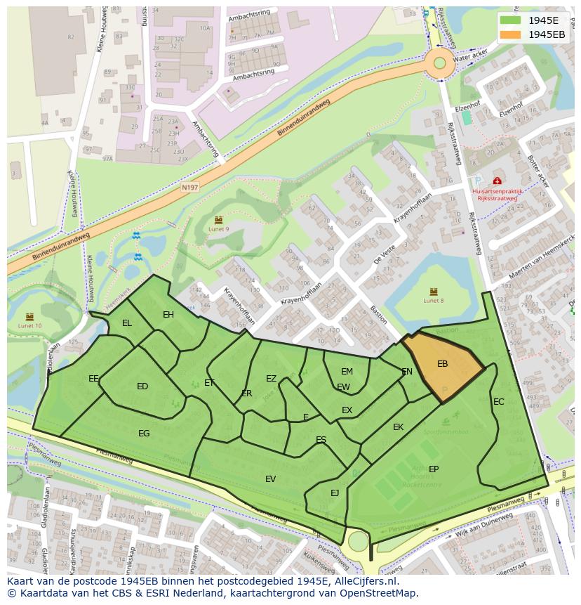 Afbeelding van het postcodegebied 1945 EB op de kaart.