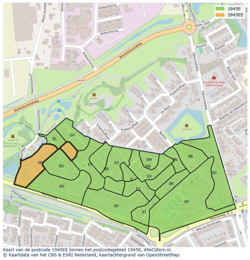 Afbeelding van het postcodegebied 1945 EE op de kaart.