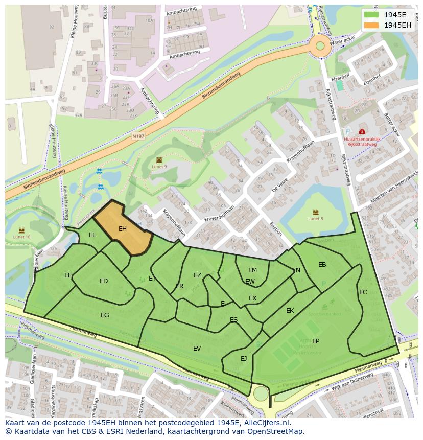 Afbeelding van het postcodegebied 1945 EH op de kaart.