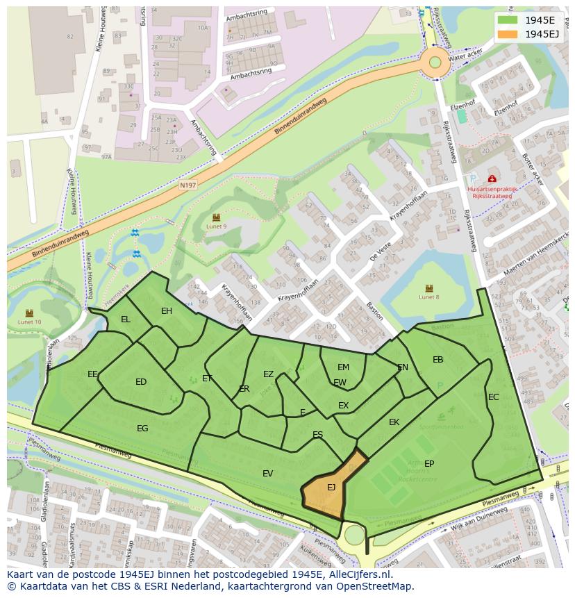 Afbeelding van het postcodegebied 1945 EJ op de kaart.