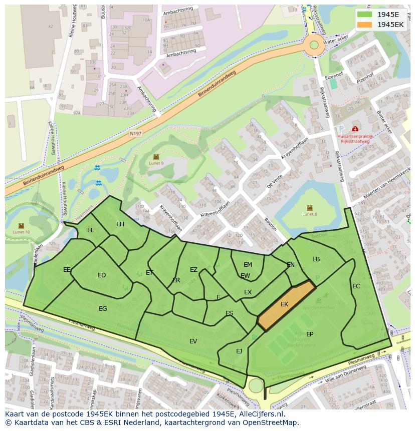 Afbeelding van het postcodegebied 1945 EK op de kaart.