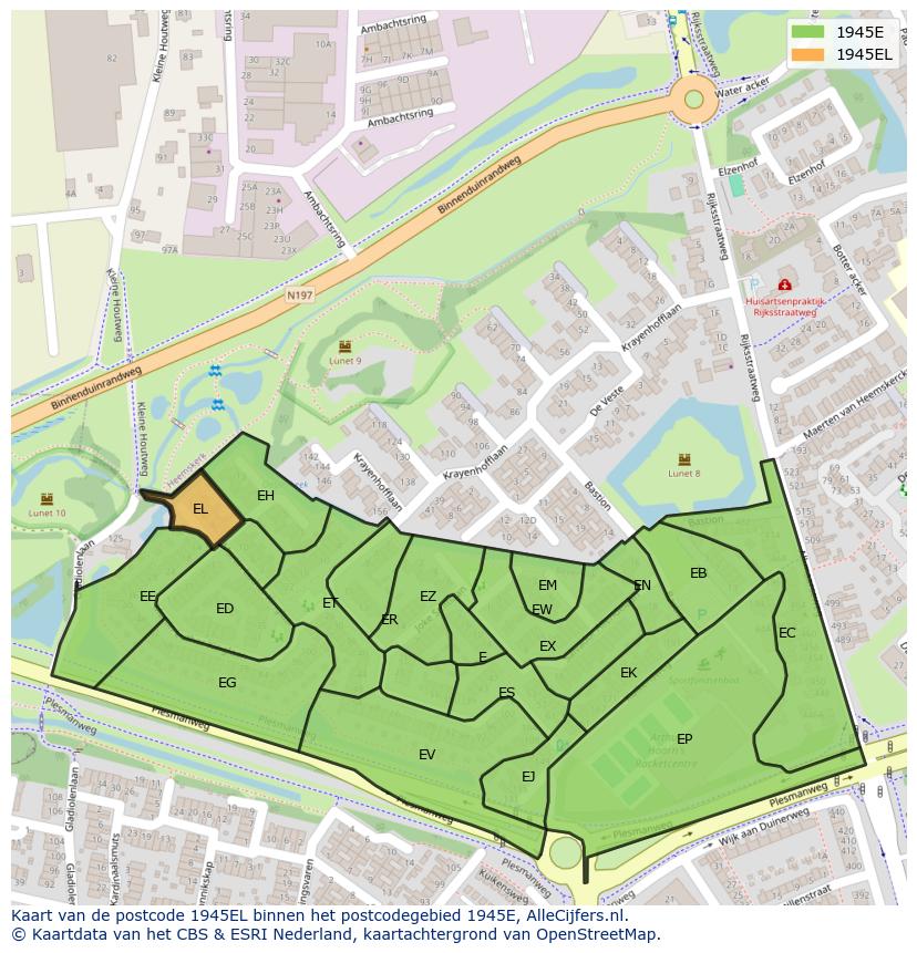 Afbeelding van het postcodegebied 1945 EL op de kaart.