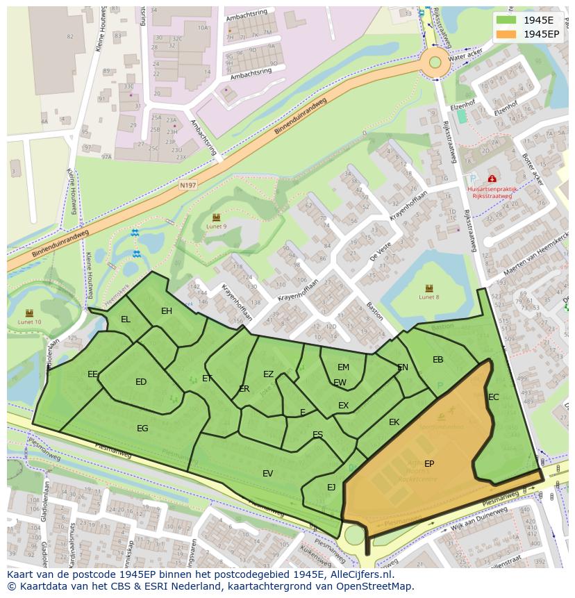 Afbeelding van het postcodegebied 1945 EP op de kaart.