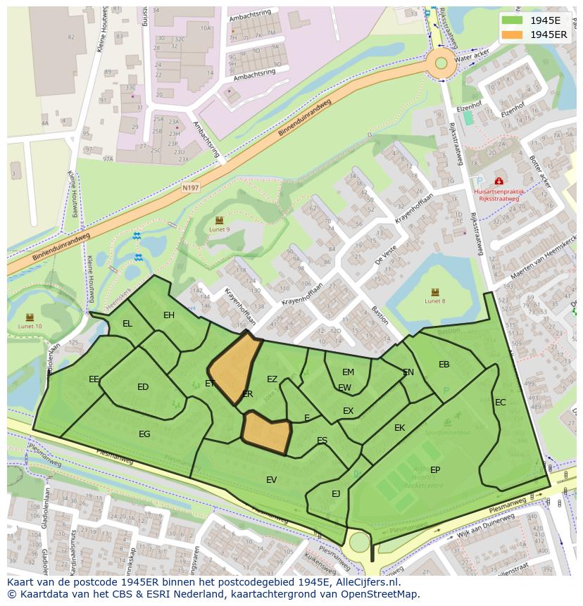 Afbeelding van het postcodegebied 1945 ER op de kaart.