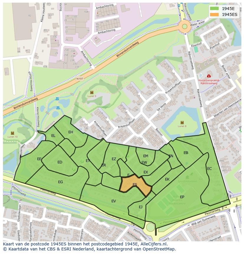 Afbeelding van het postcodegebied 1945 ES op de kaart.