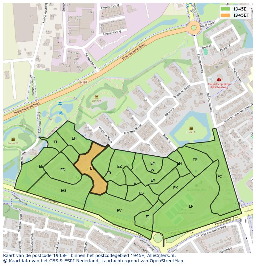 Afbeelding van het postcodegebied 1945 ET op de kaart.