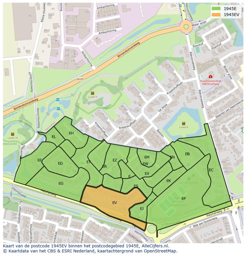 Afbeelding van het postcodegebied 1945 EV op de kaart.