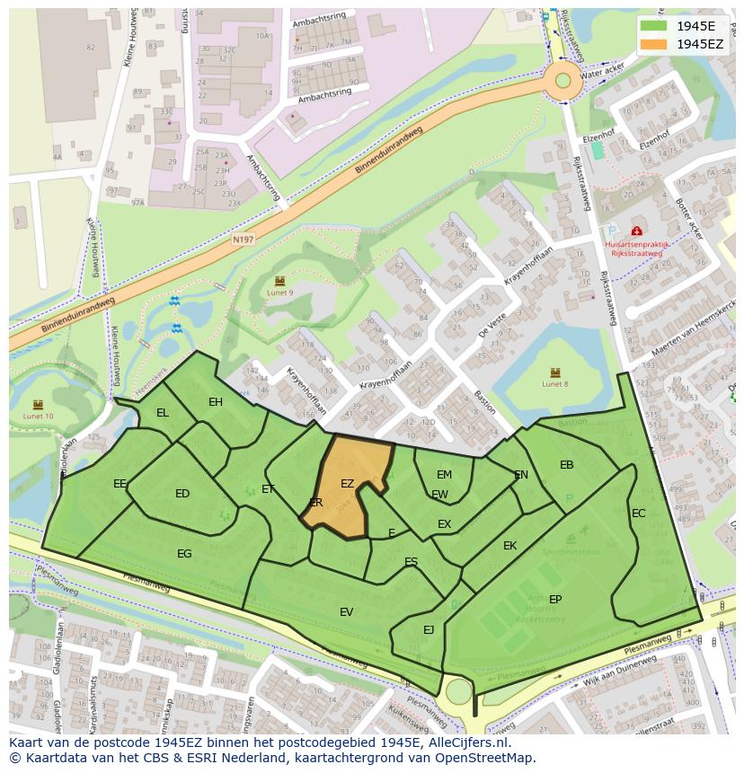 Afbeelding van het postcodegebied 1945 EZ op de kaart.