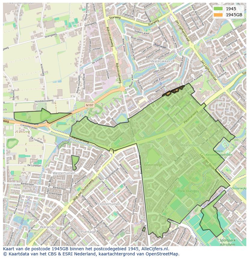 Afbeelding van het postcodegebied 1945 GB op de kaart.