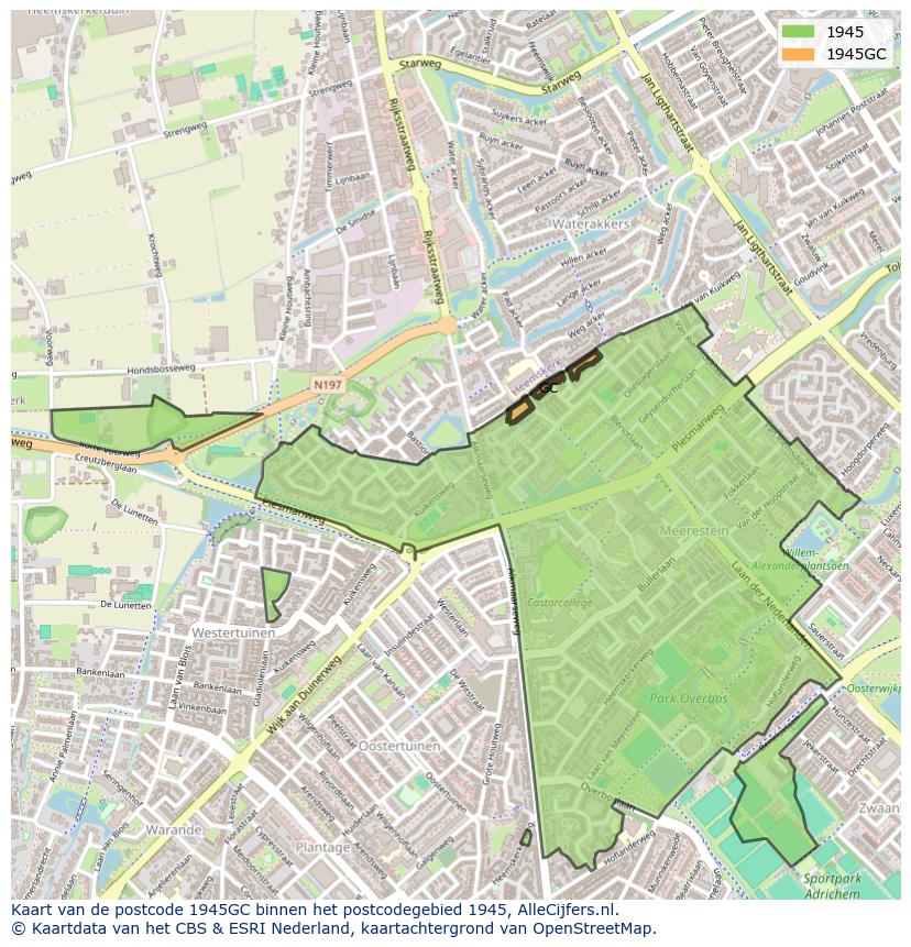Afbeelding van het postcodegebied 1945 GC op de kaart.