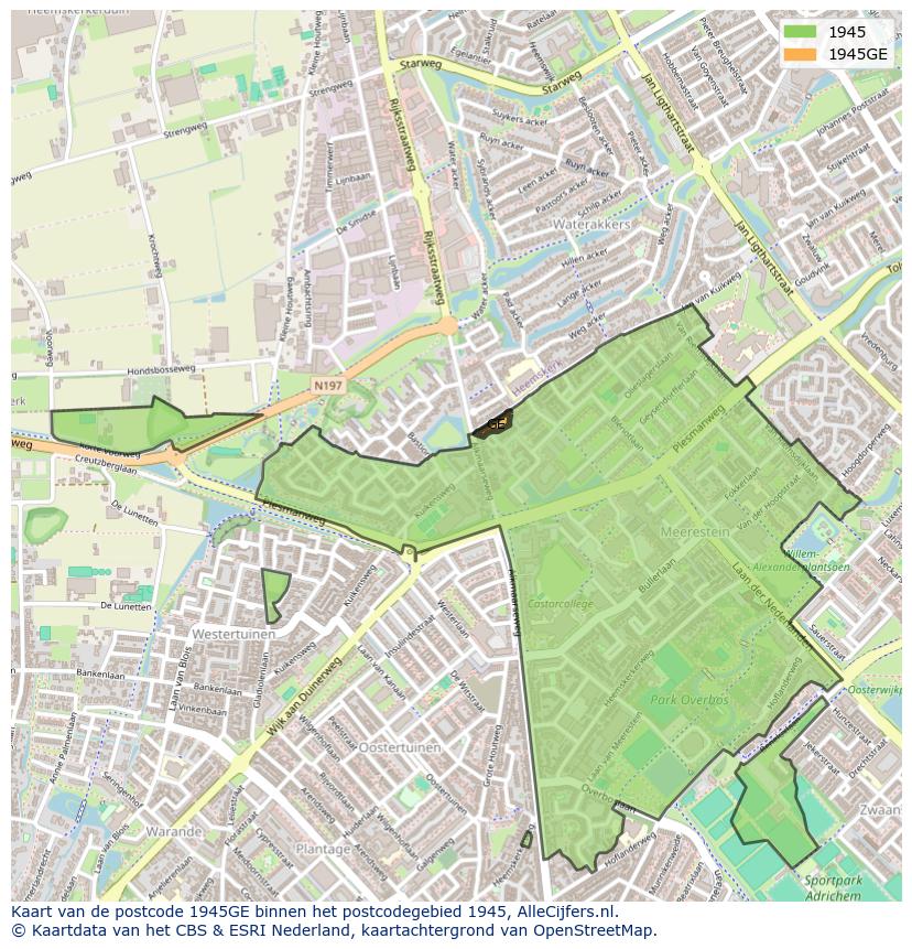 Afbeelding van het postcodegebied 1945 GE op de kaart.