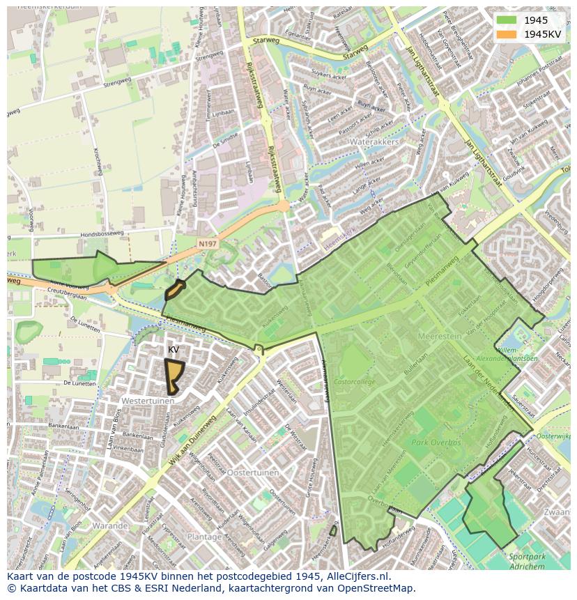 Afbeelding van het postcodegebied 1945 KV op de kaart.