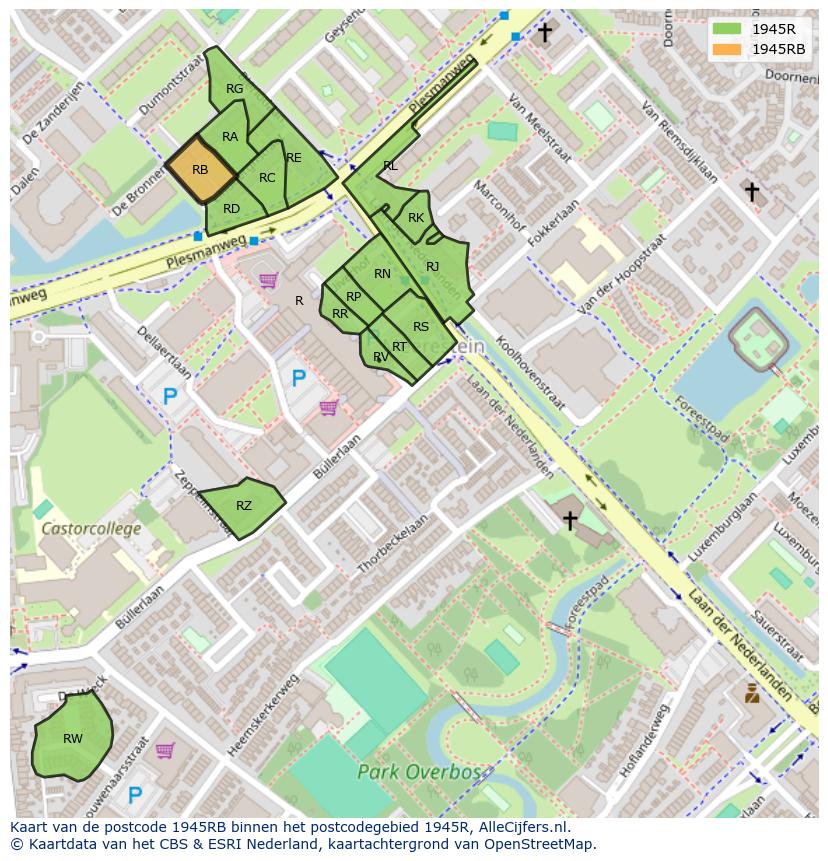 Afbeelding van het postcodegebied 1945 RB op de kaart.