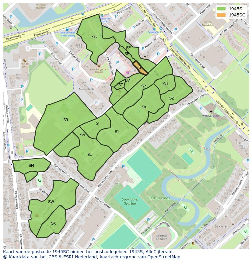Afbeelding van het postcodegebied 1945 SC op de kaart.