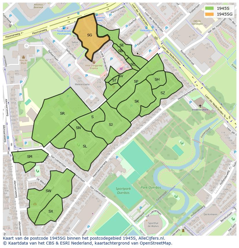 Afbeelding van het postcodegebied 1945 SG op de kaart.