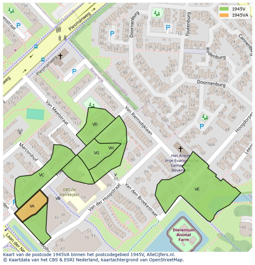 Afbeelding van het postcodegebied 1945 VA op de kaart.