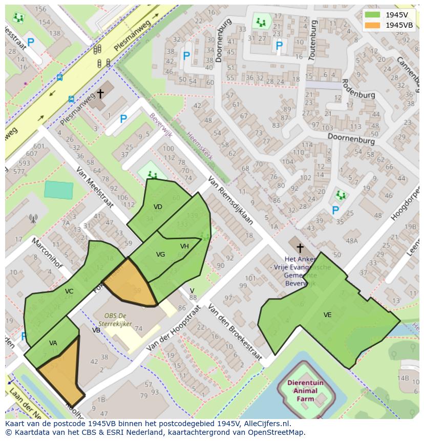 Afbeelding van het postcodegebied 1945 VB op de kaart.