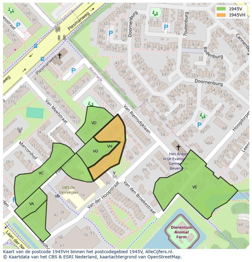 Afbeelding van het postcodegebied 1945 VH op de kaart.