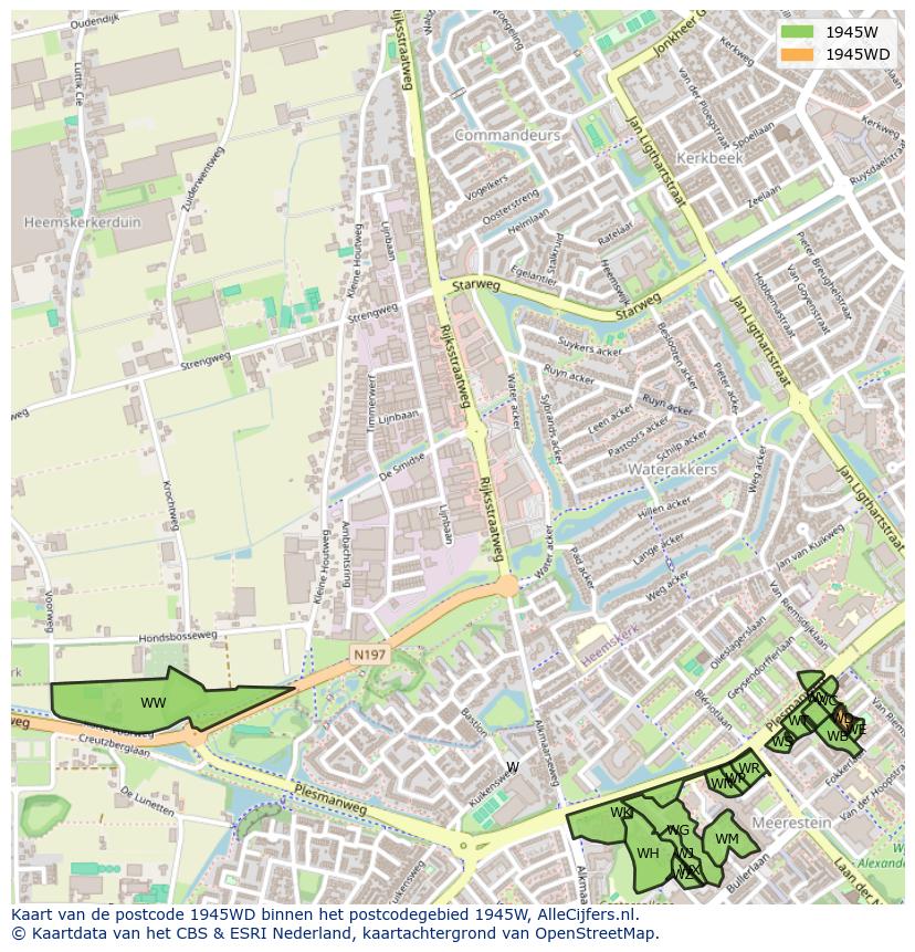 Afbeelding van het postcodegebied 1945 WD op de kaart.