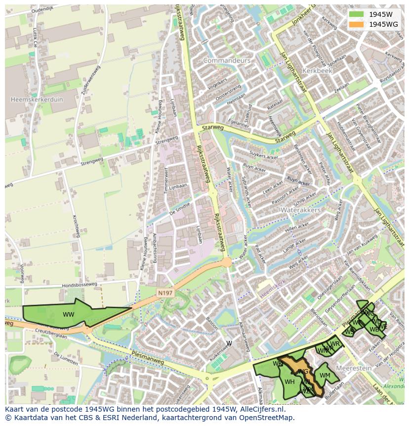 Afbeelding van het postcodegebied 1945 WG op de kaart.