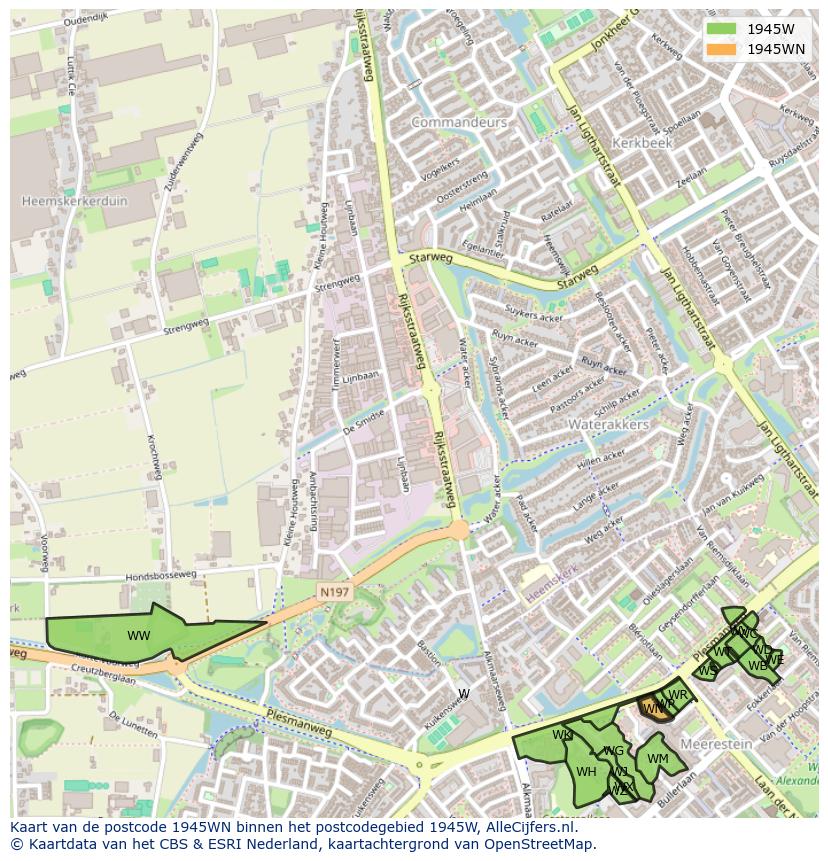 Afbeelding van het postcodegebied 1945 WN op de kaart.