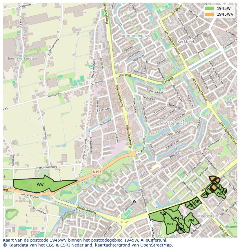 Afbeelding van het postcodegebied 1945 WV op de kaart.