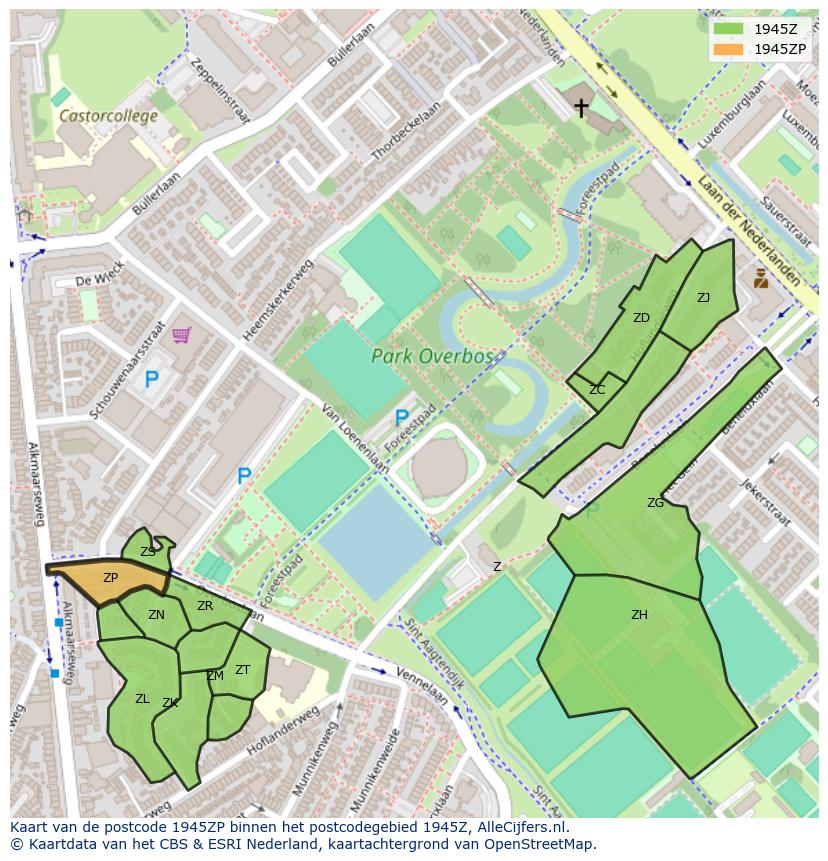 Afbeelding van het postcodegebied 1945 ZP op de kaart.