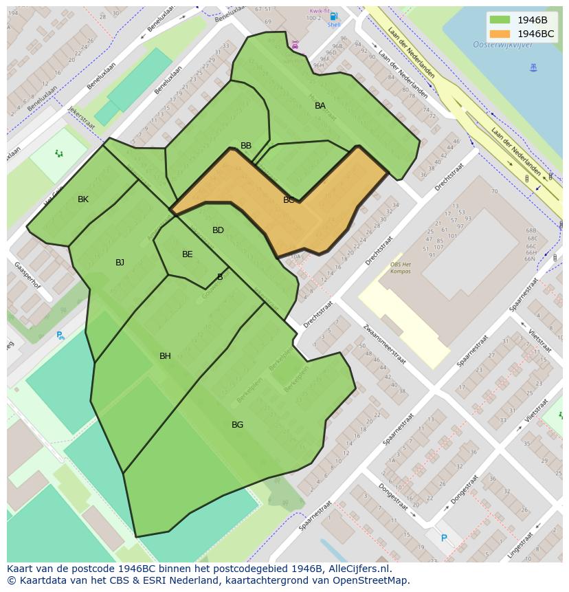 Afbeelding van het postcodegebied 1946 BC op de kaart.