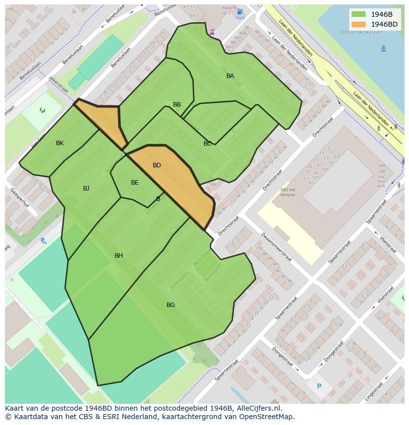 Afbeelding van het postcodegebied 1946 BD op de kaart.