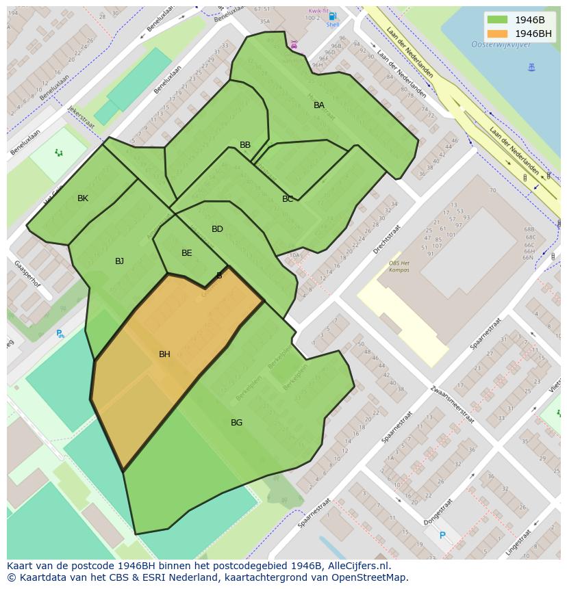 Afbeelding van het postcodegebied 1946 BH op de kaart.