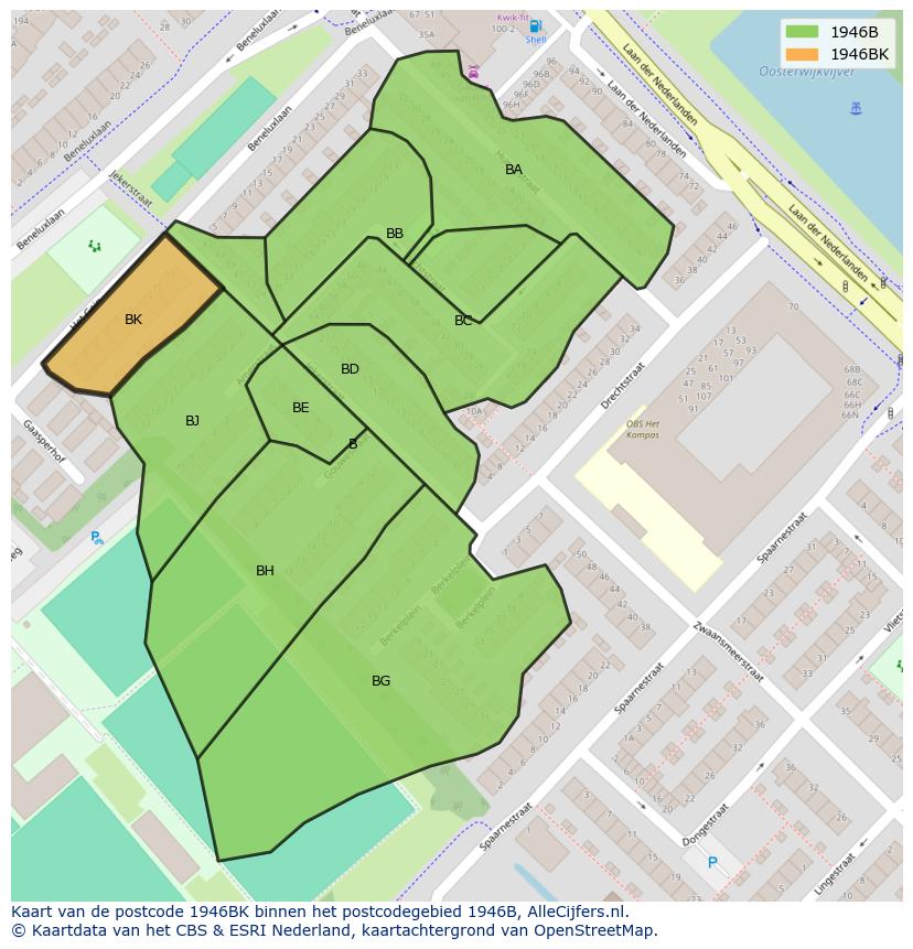 Afbeelding van het postcodegebied 1946 BK op de kaart.