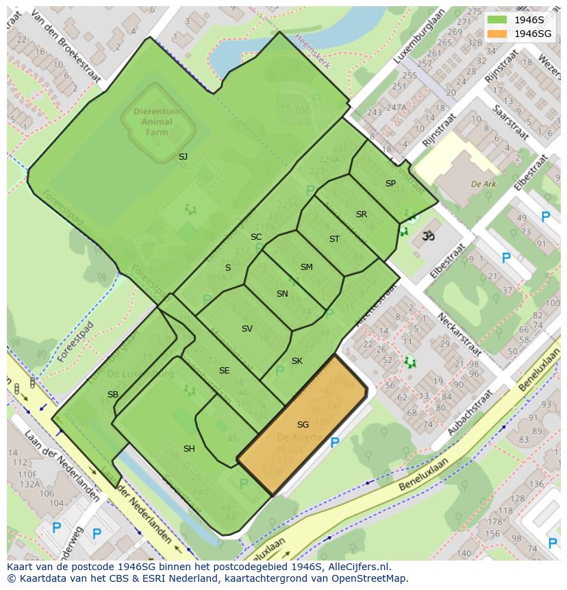 Afbeelding van het postcodegebied 1946 SG op de kaart.