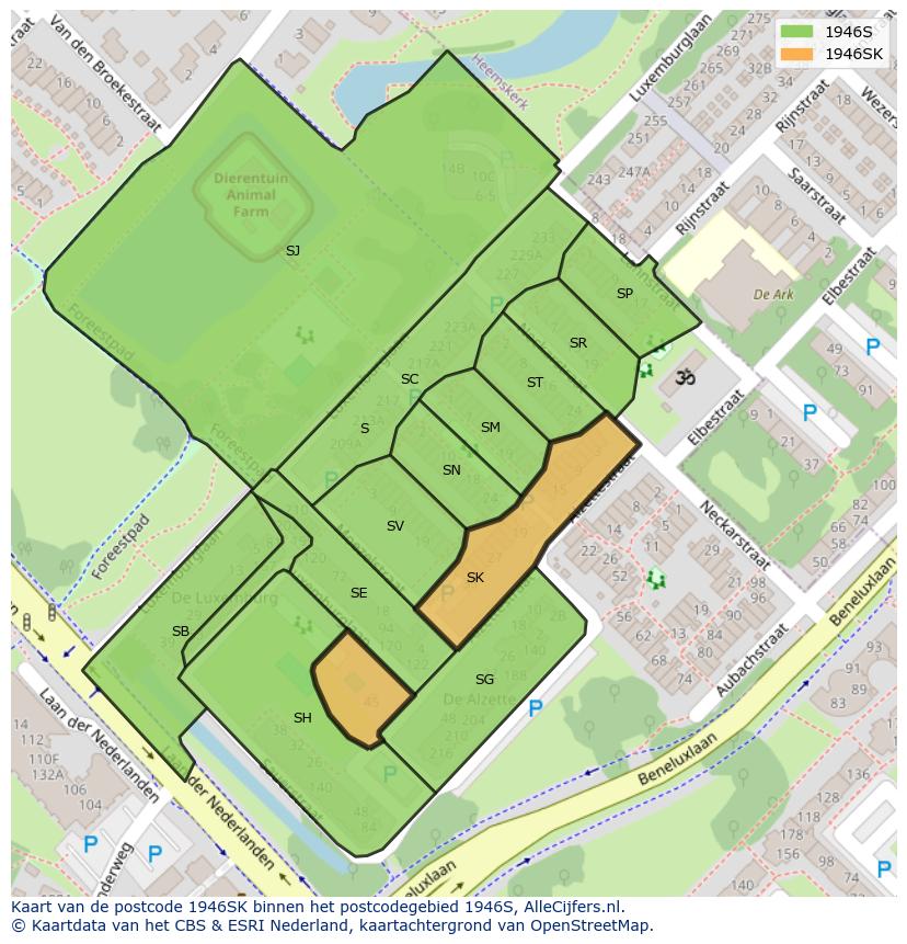 Afbeelding van het postcodegebied 1946 SK op de kaart.