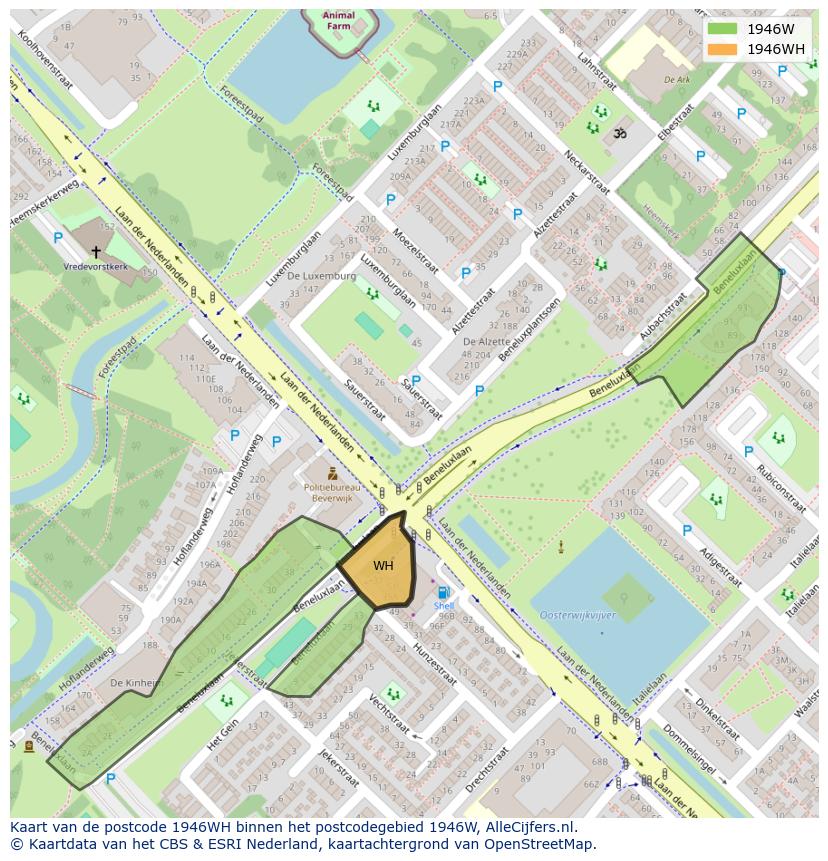 Afbeelding van het postcodegebied 1946 WH op de kaart.