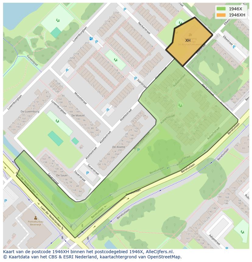 Afbeelding van het postcodegebied 1946 XH op de kaart.