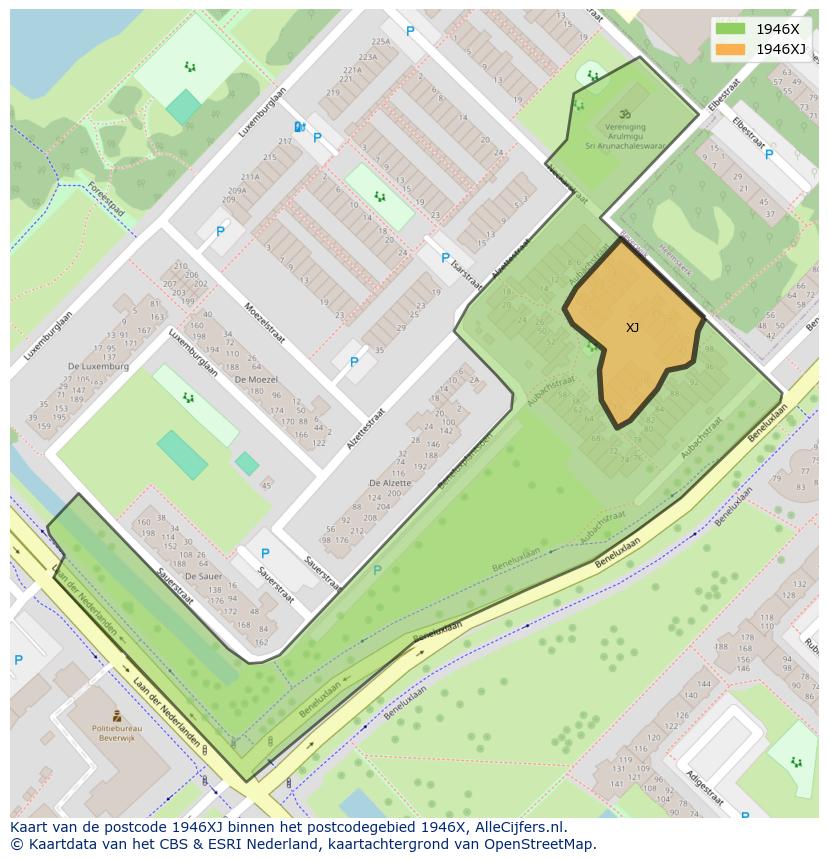 Afbeelding van het postcodegebied 1946 XJ op de kaart.
