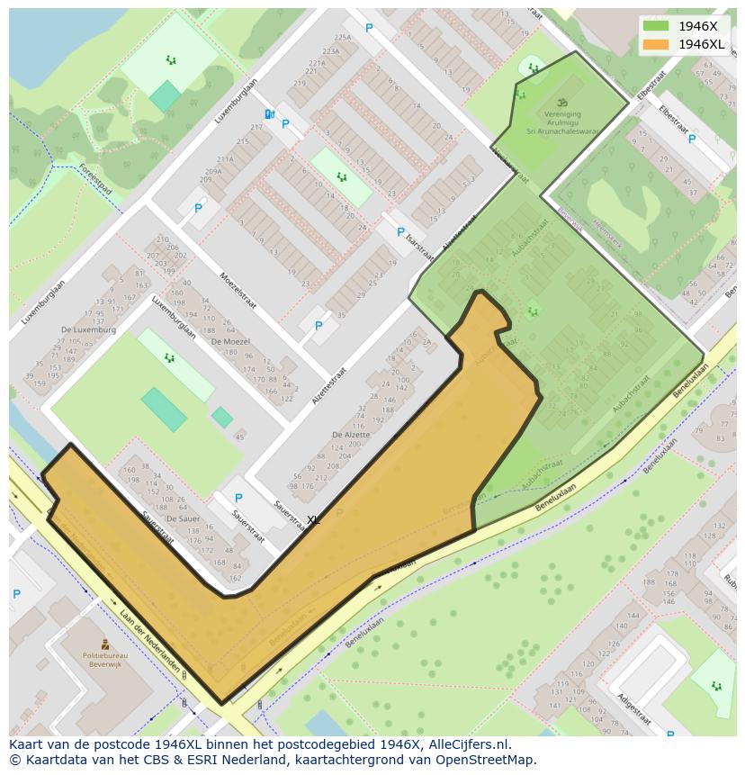 Afbeelding van het postcodegebied 1946 XL op de kaart.