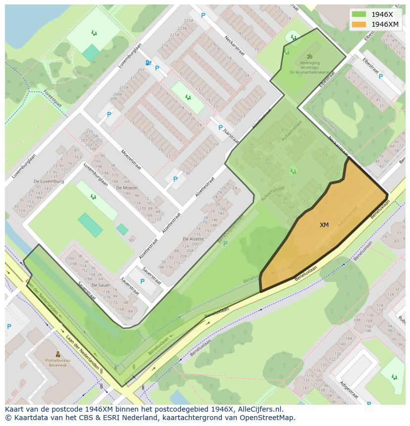 Afbeelding van het postcodegebied 1946 XM op de kaart.