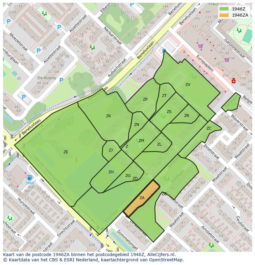 Afbeelding van het postcodegebied 1946 ZA op de kaart.